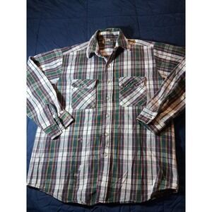 FIVE BROTHER Flannel Plaid Shirt Mens L Button Barn Chore Vintage Made In USA
